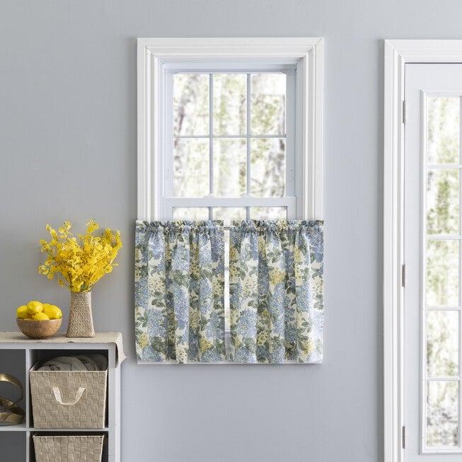 Hydrangea Tailored Tier Curtain Pair, BLUE, hi-res image number null
