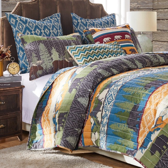 Black Bear Lodge Quilt And Decorative Pillow Set, MULTI, hi-res image number 0