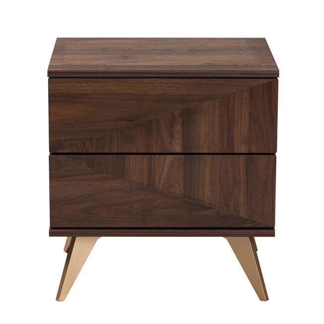 Graceland Mid-Century Modern Transitional Walnut Brown Finished Wood 2-Drawer Nightstand, , alternate image number null