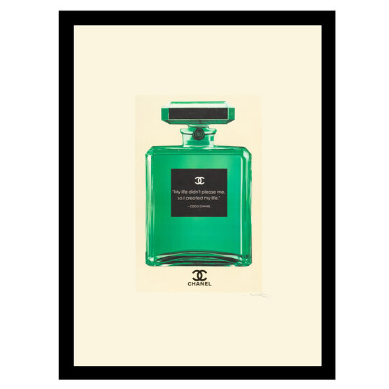 Chanel Bottle Quote "My Life" - Green / White - 14x18 Framed Print, GREEN WHITE, hi-res image number null