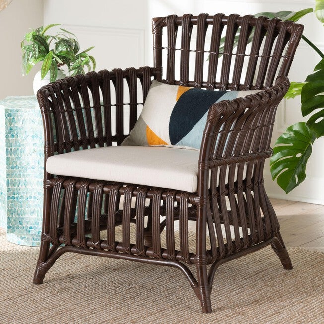 Brooklyn Bohemian Very Dark Brown Rattan Arm Chair, DARK BROWN, hi-res image number 0