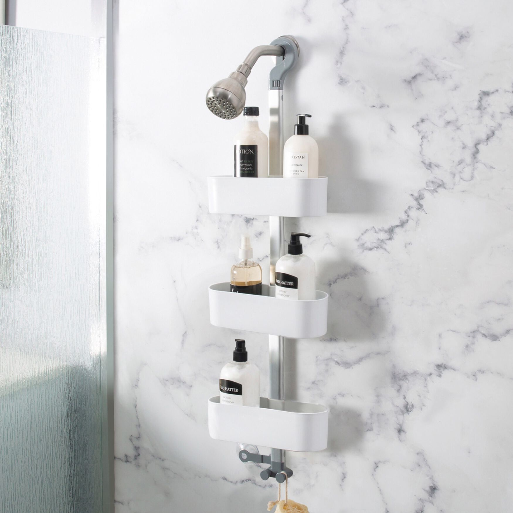 Adjustable 3-Tier Shower Caddy, WHITE, hi-res image number 0