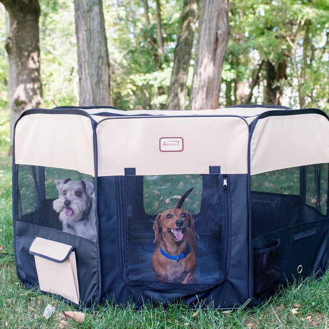 Portable Pet Dog Kitten Playpen In Black And Beige Combo, , alternate image number null