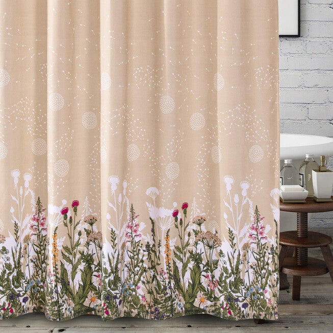 Dandelion Taupe Bath Shower Curtain, TAUPE, hi-res image number null
