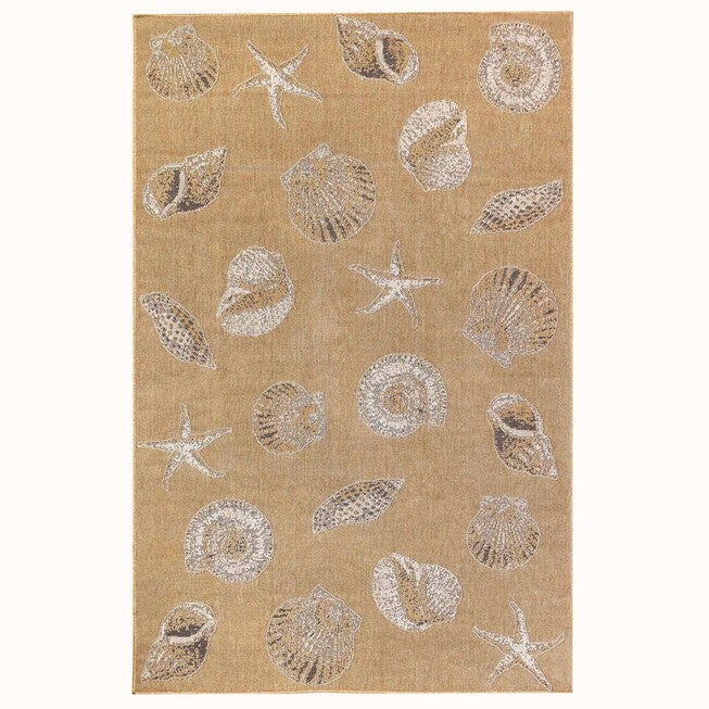 Liora Manne Carmel Shells Indoor/Outdoor Rug Aqua 23 inchesX7 feet 6 inches, SAND, hi-res image number null