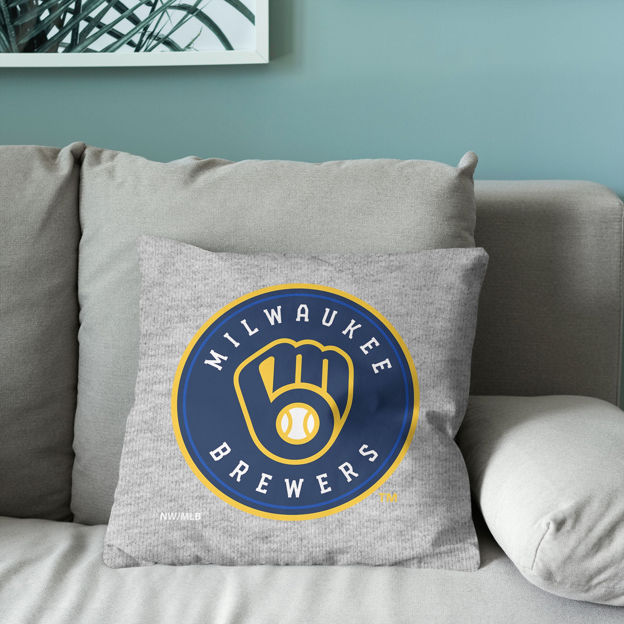 Milwaukee Brewers MLB Primary Sweatshirt PIllow 16 Inches, GRAY, alternate image number 3