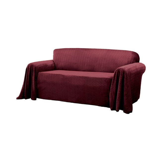 Mason Cable Knit Furniture Throw Sofa Slipcover, WINE, hi-res image number null