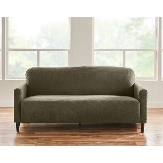 BH STUDIO BASKETWEAVE STRETCH Sofa SLIPCOVER, OLIVE, hi-res image number null