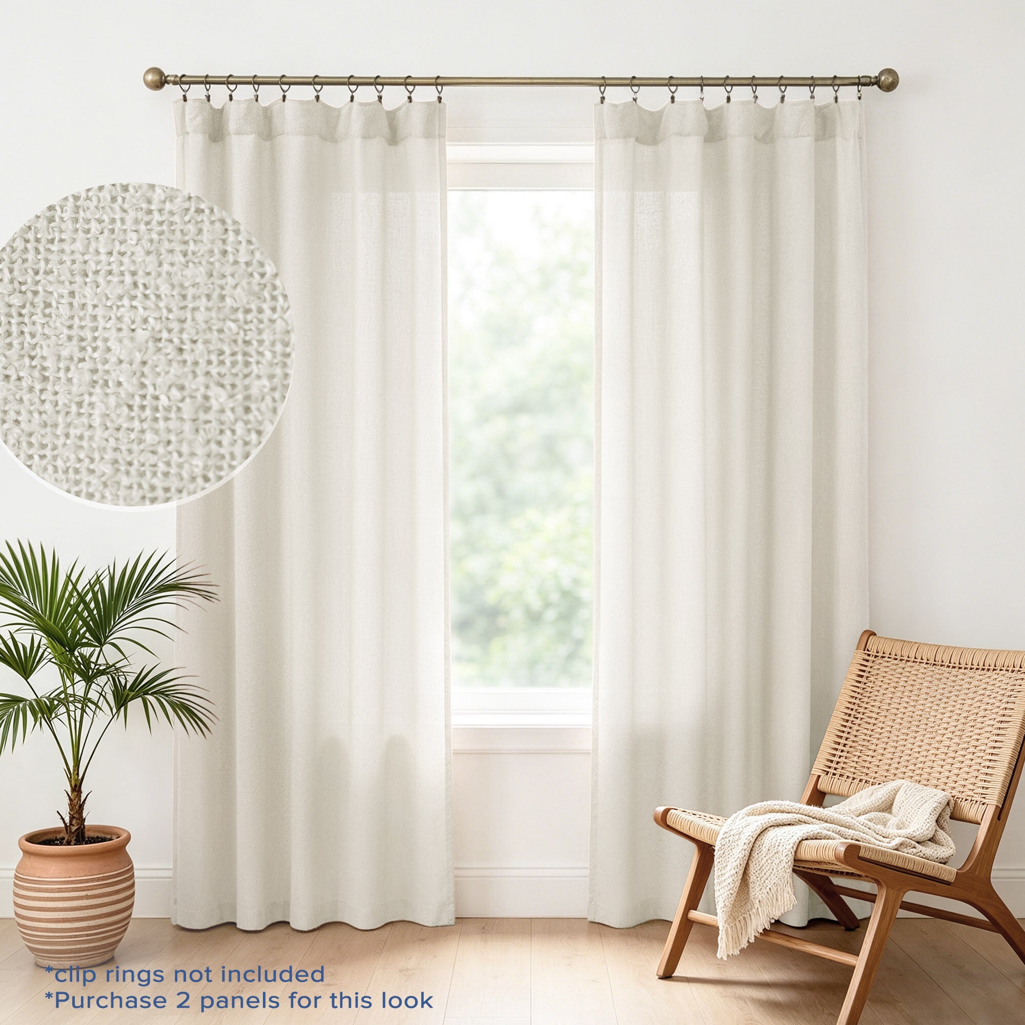 Boucle Sheer Back Tab Single Panel, NATURAL, hi-res image number 0