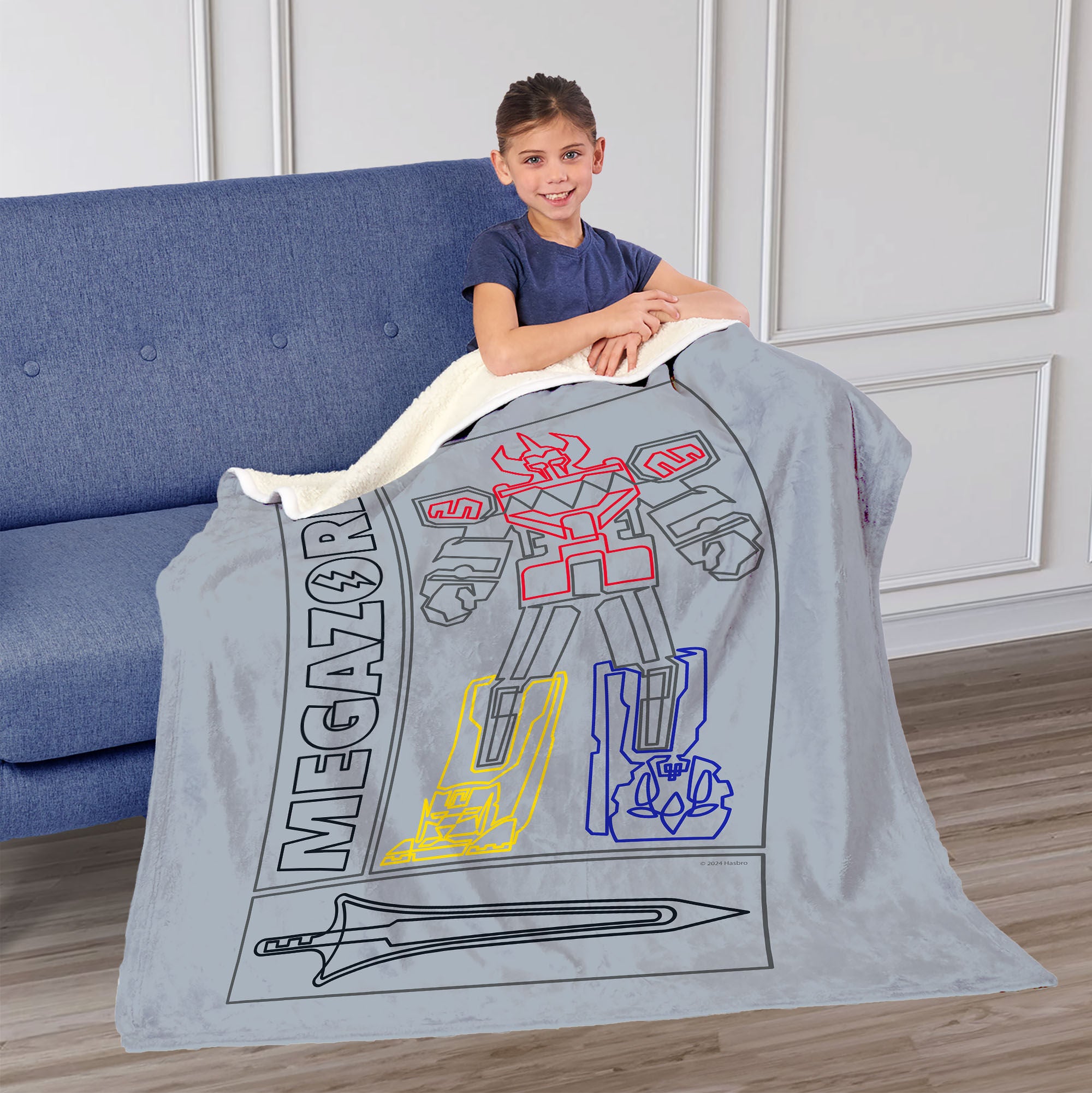 Hasbro Power Rangers Megazord Silk Touch Sherpa Throw Blanket 50X60 Inches, GRAY, on-hover image number 1