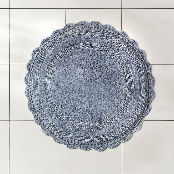 24" Round Crochet Bath Mat, BLUE, hi-res image number null