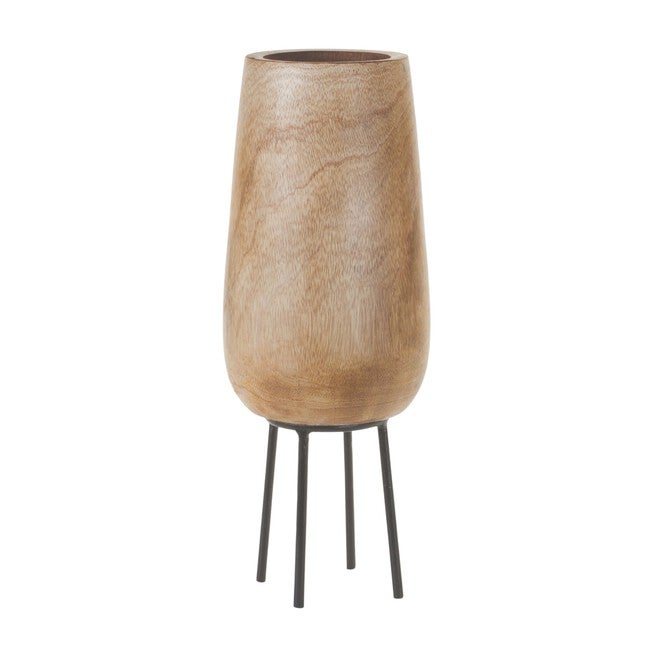 Vase w/Stand 5.5 inchesD x 15 inchesH Wood, BROWN, hi-res image number 0