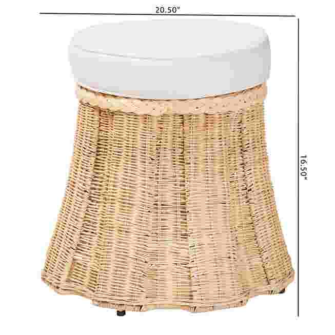 Diagram showing the dimensions of the round rattan ottoman with cushion