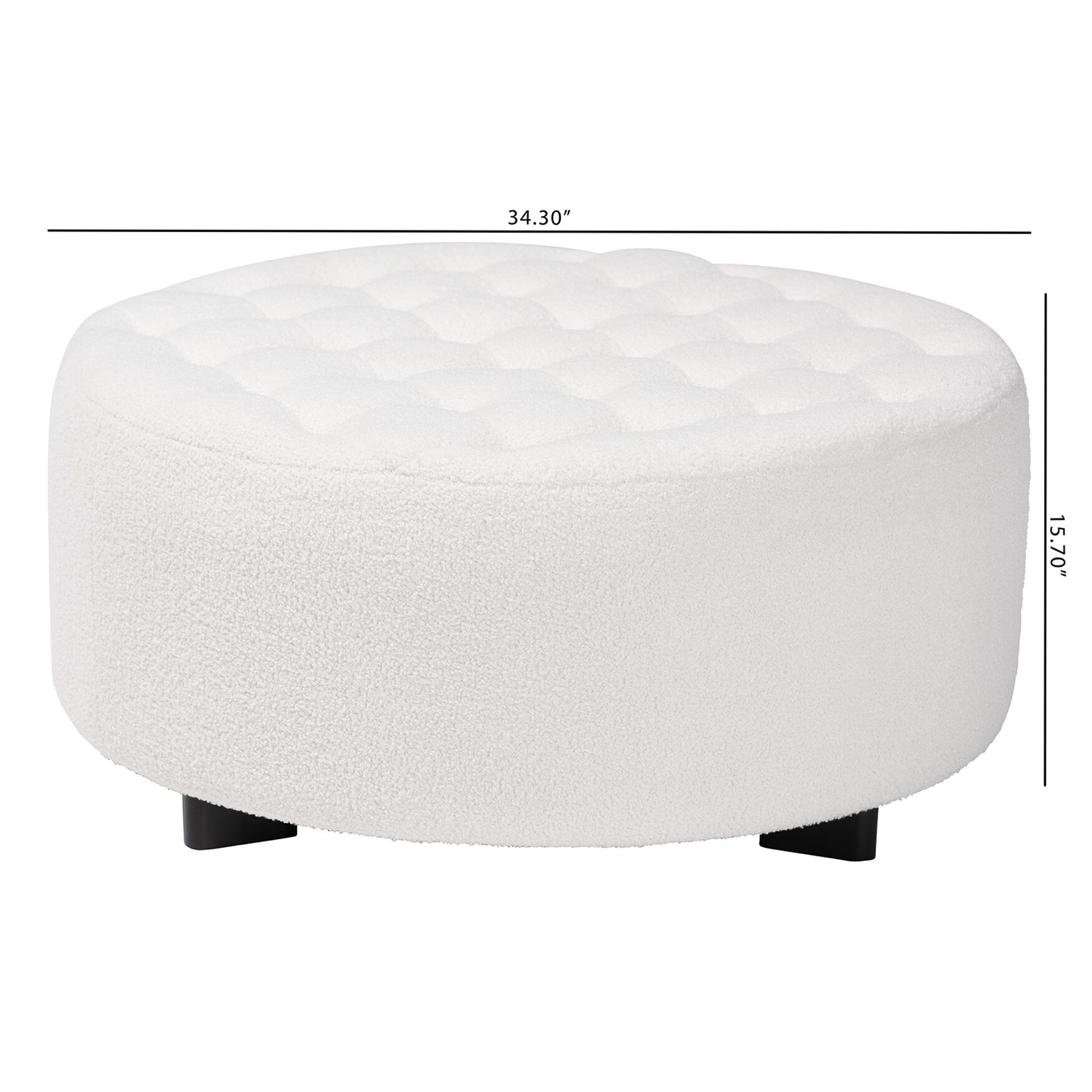 Athena Modern And Contemporary Ivory Boucle Upholstered And Black Finished Wood Round Ottoman, , alternate image number 6