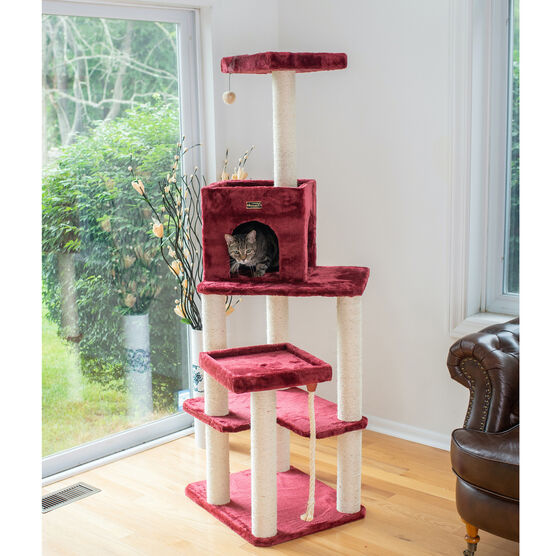 Real Wood 69" Faux Fur Covered Cat Condo House Tower, , alternate image number null