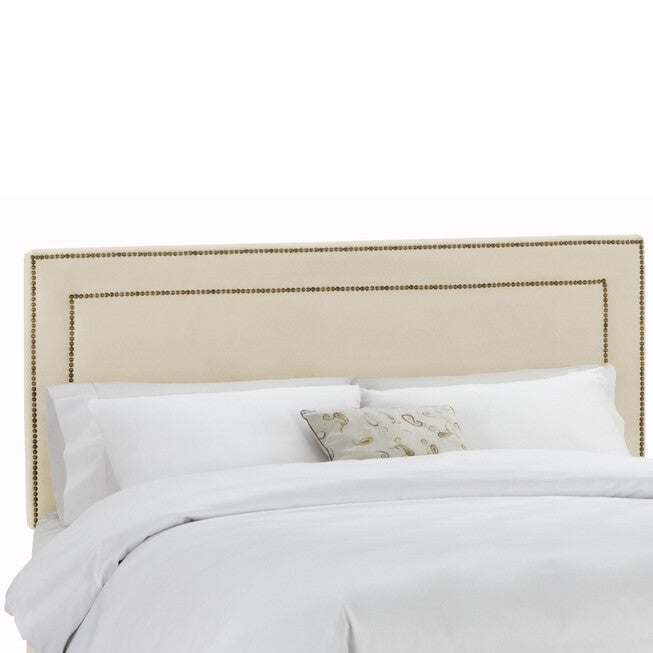 Velvet with Brass Nailhead Trim Full Headboard, BUCKWHEAT, hi-res image number 0