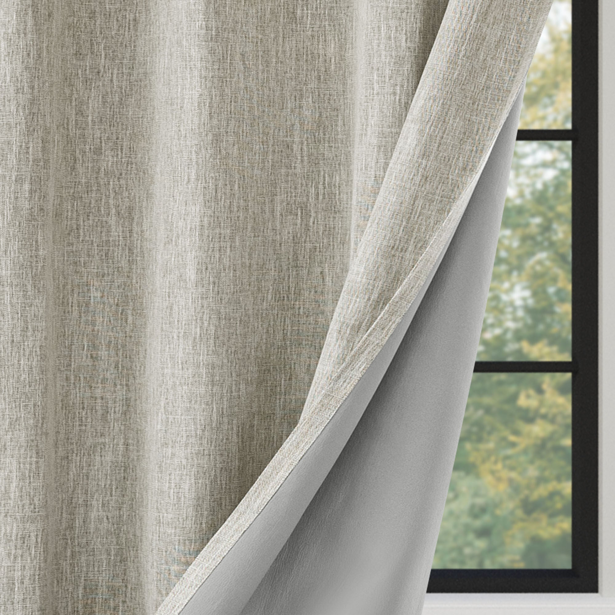 Linen Texture 100% Blackout Grommet Pair, HEATHER LINEN, on-hover image number 1