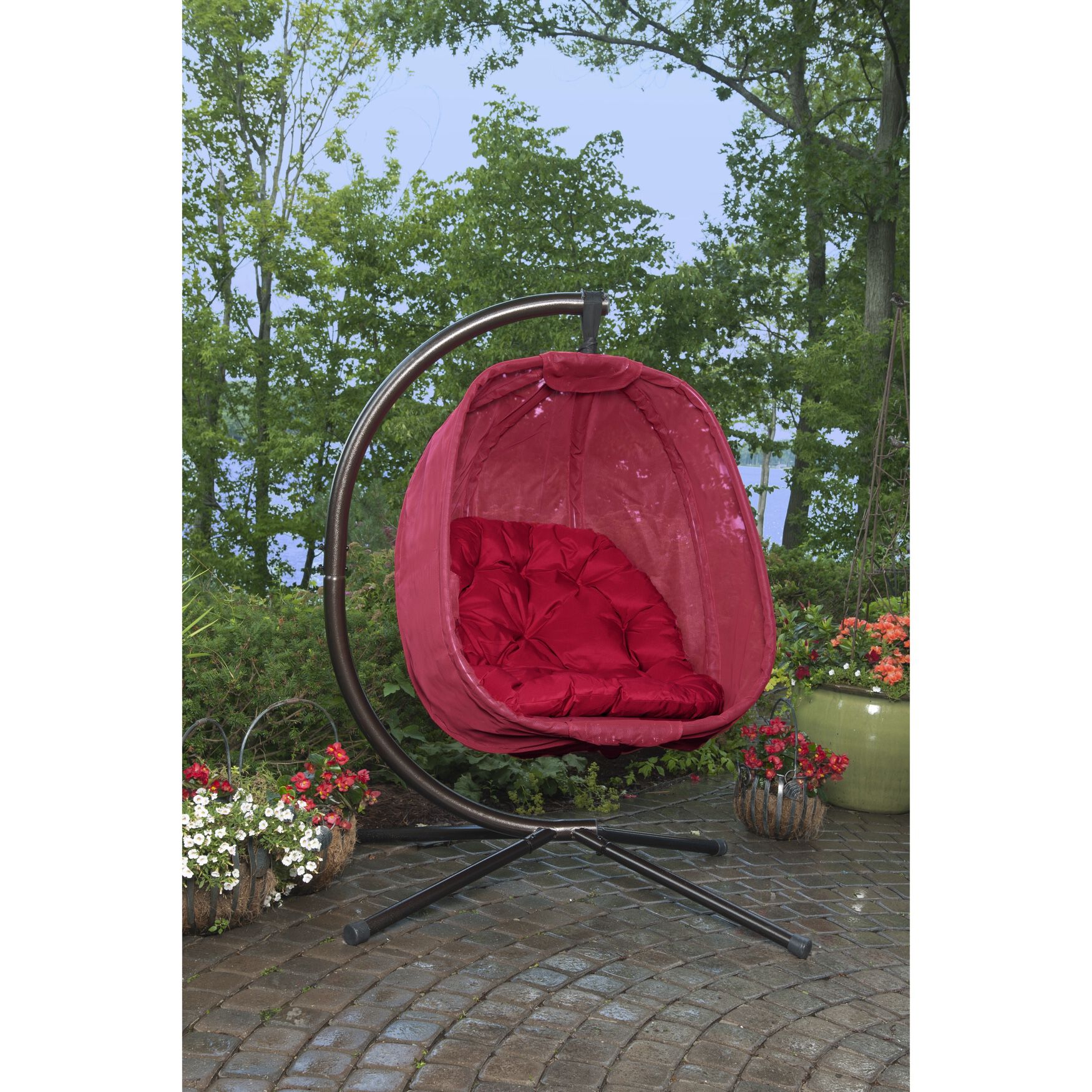 Hanging Egg Patio Chair - Red, RED, hi-res image number 0