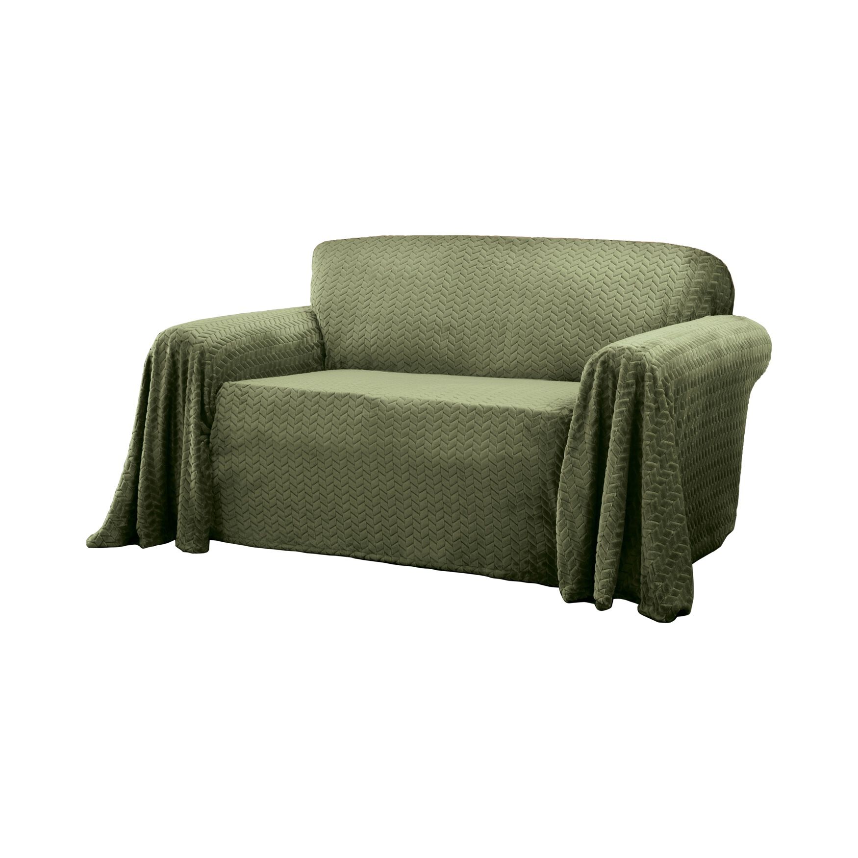 Mason Cable Knit Furniture Throw Chair Slipcover, GREEN, hi-res image number 0