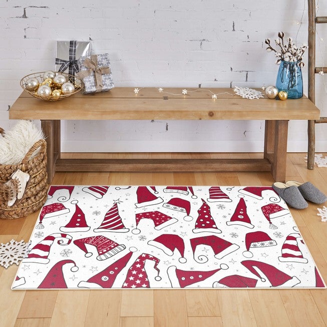 Santa Hats Red Kitchen Rug, , alternate image number null