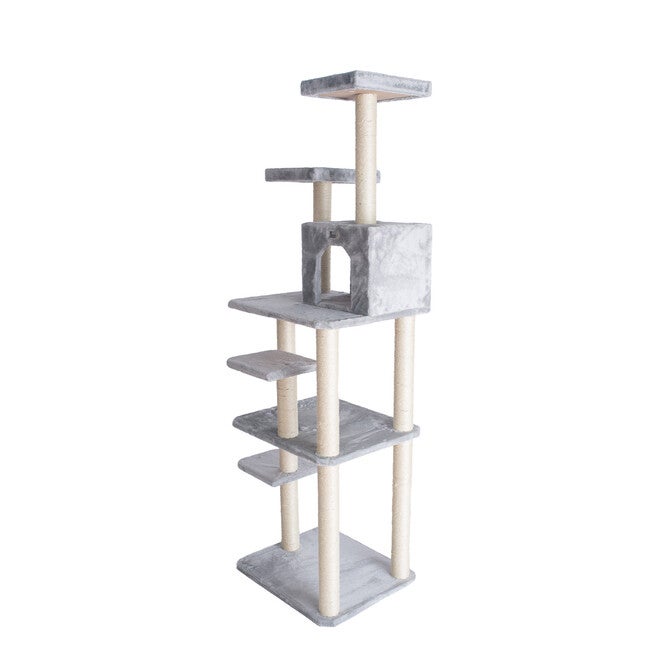 Gleepet 74 inches Real Wood Cat Tree With Seven Levels, Silver Gray, , alternate image number null