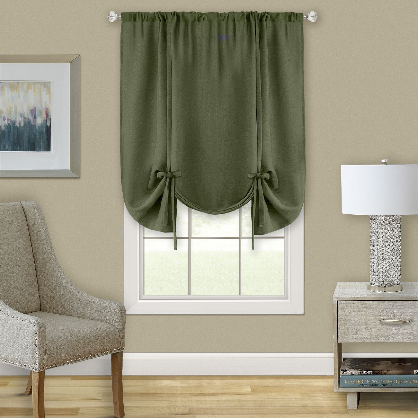 Darcy Window Curtain Tie Up Shade - 58x63, GREEN, hi-res image number 0