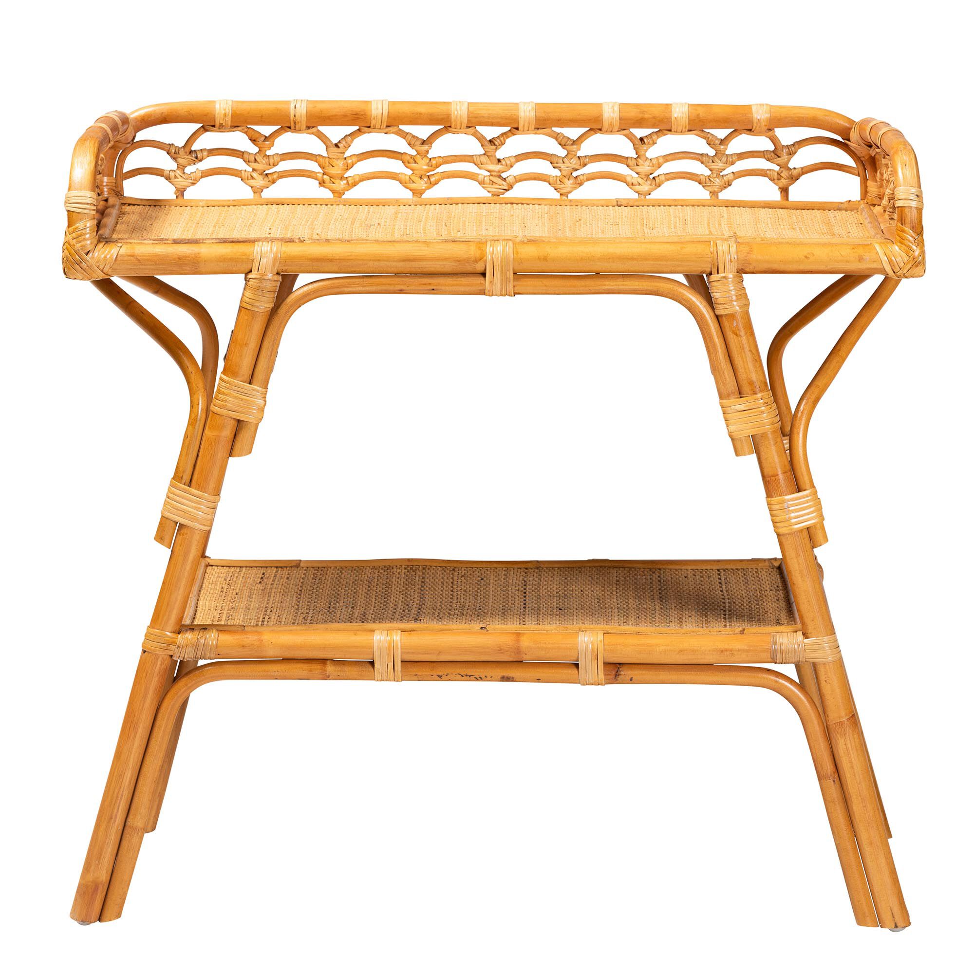 Nayana Modern Bohemian Natural Rattan 2-Tier Console Table, LIGHT HONEY, alternate image number 3