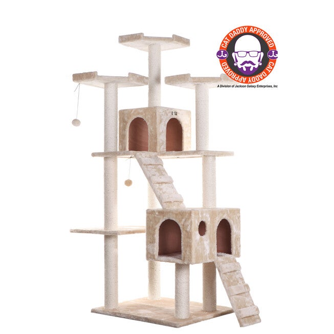 Multi-Level 74 inches Real Wood Cat Tree Play Furniture With Sratchhing Posts, Large Playforms, BEIGE, hi-res image number 0