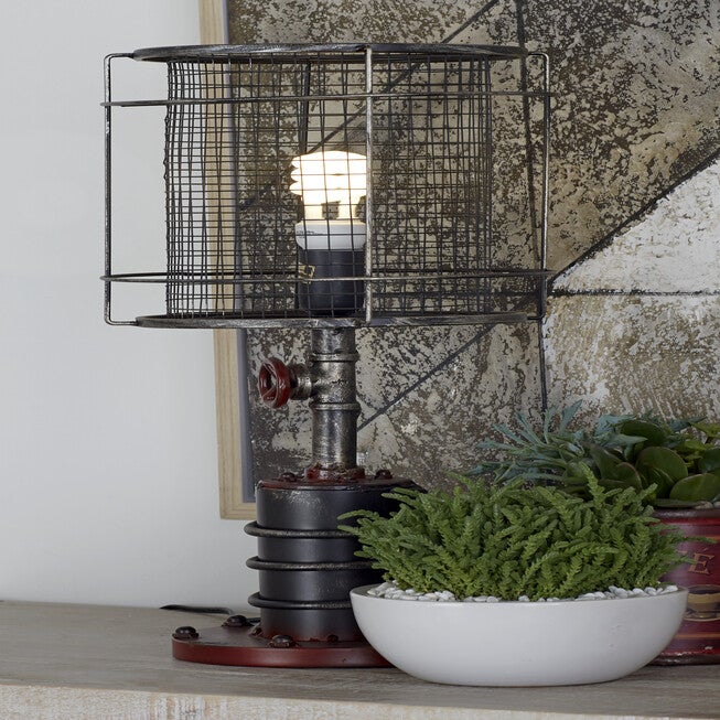 Set Of 2 Red Metal Industrial Accent Lamp, , alternate image number 6