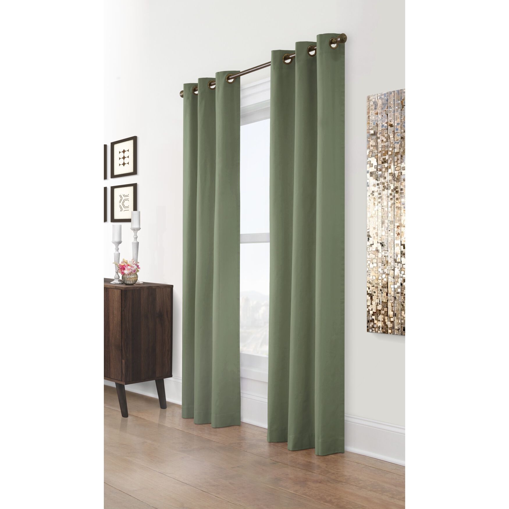 Weathermate Room Darkening Grommet Curtain Panel Pair, SAGE, hi-res image number 0