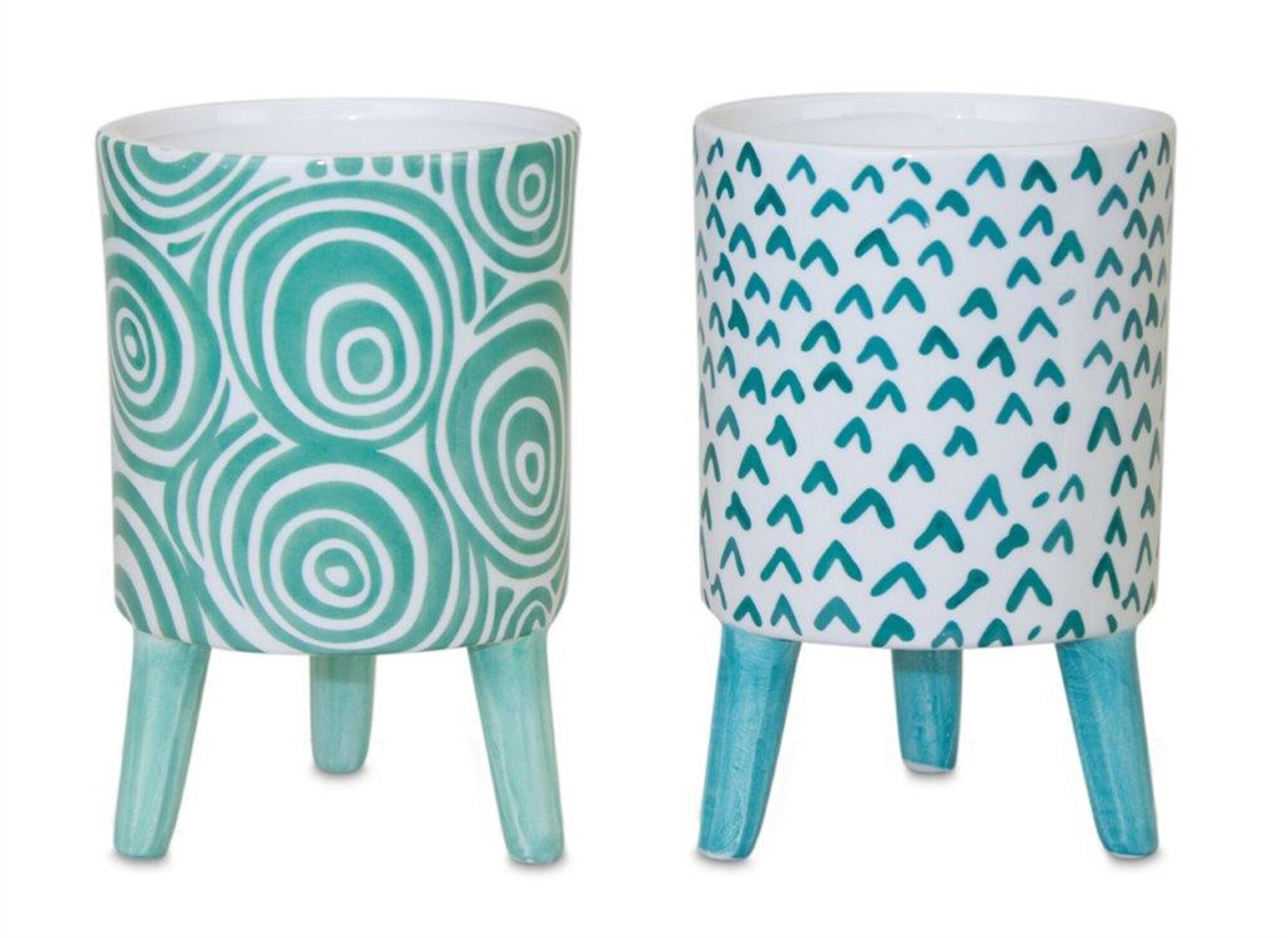 Blue Patterned Pot with Legs (Set of 2), BLUE/WHITE/BLUE, hi-res image number 0