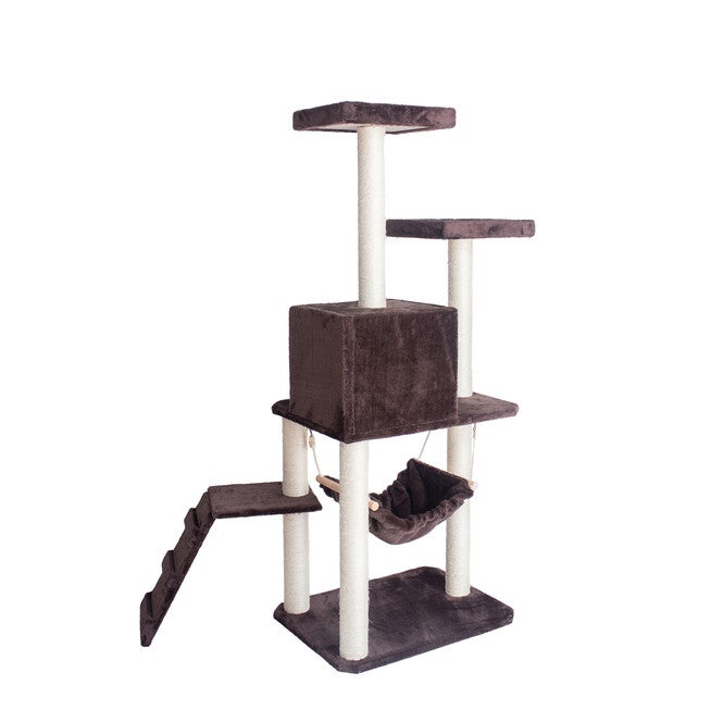 4 Level Gleepet Real Wood 57 inches Condo Cat Tree With Ramp, Hammock, , alternate image number null