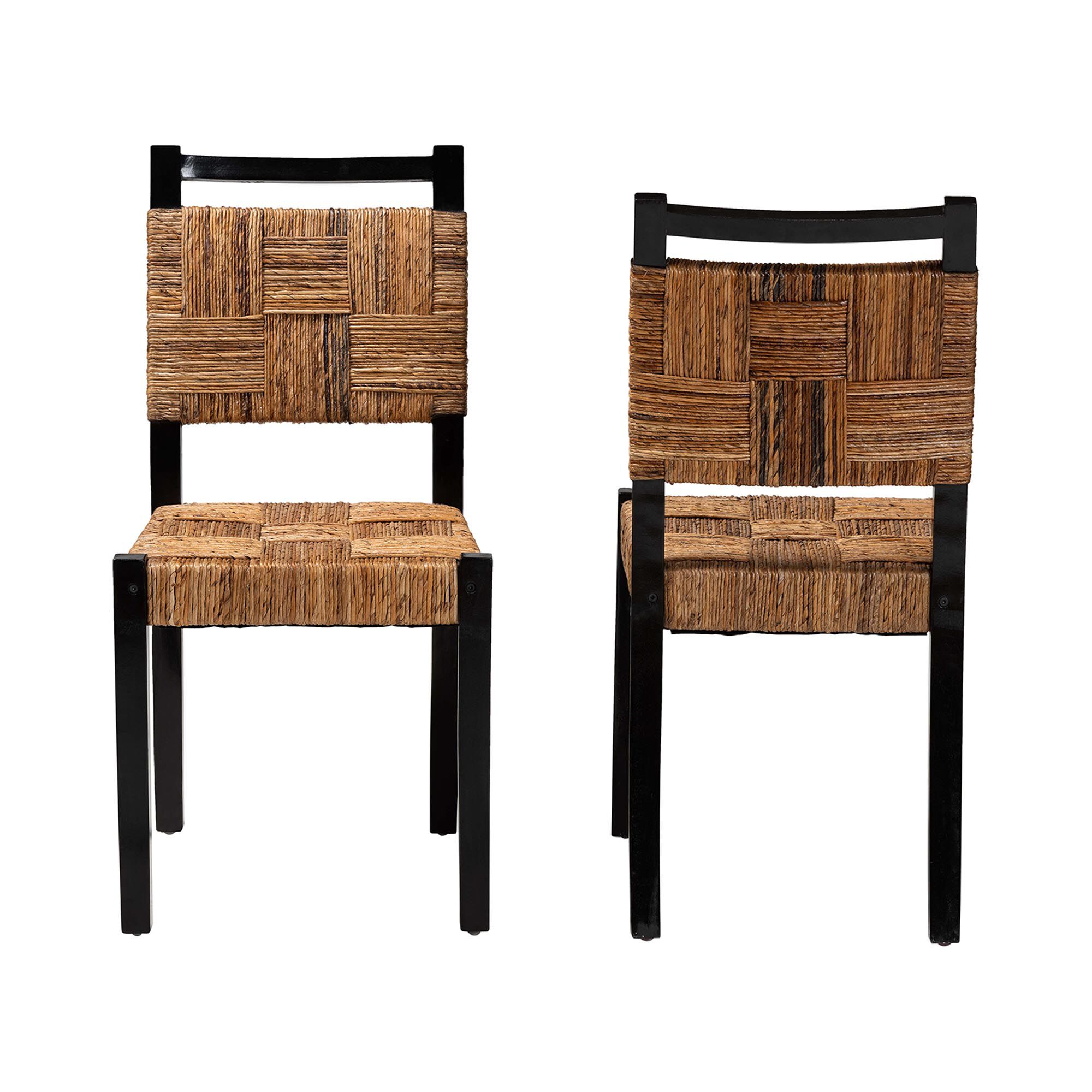 Raniya Handwoven Seagrass Dining Chair Set of 2- Solid Mango Wood Frame with Woven Seat and Backrest, BROWN, alternate image number 2