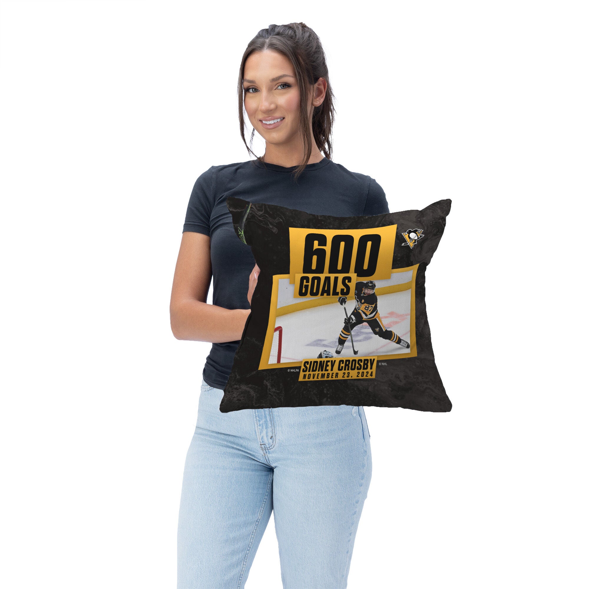 Pittsburgh Penguins Sidney Crosby NHL 600 Goal Milestone Throw Pillow 18X18 Inches, NHL PILLOW, on-hover image number 1