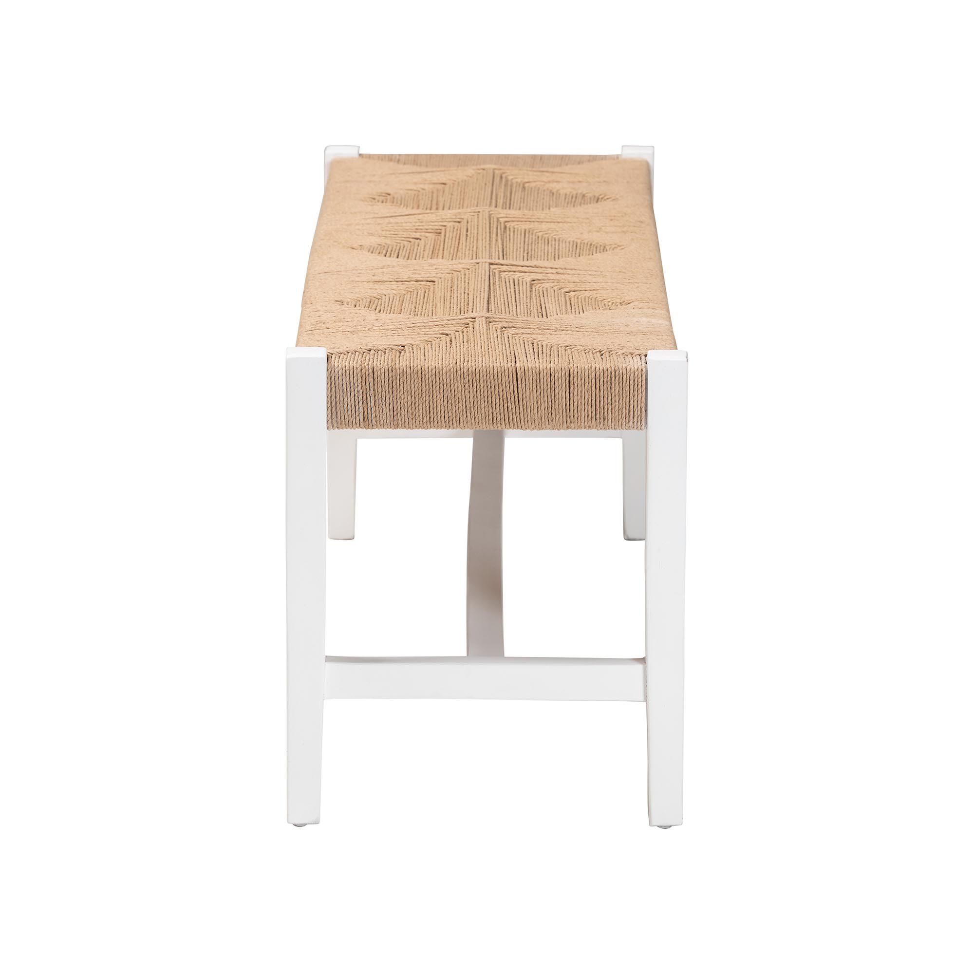 Prita Woven Paper Loom Bench with Mahogany Wood Frame, WHITE, alternate image number 3