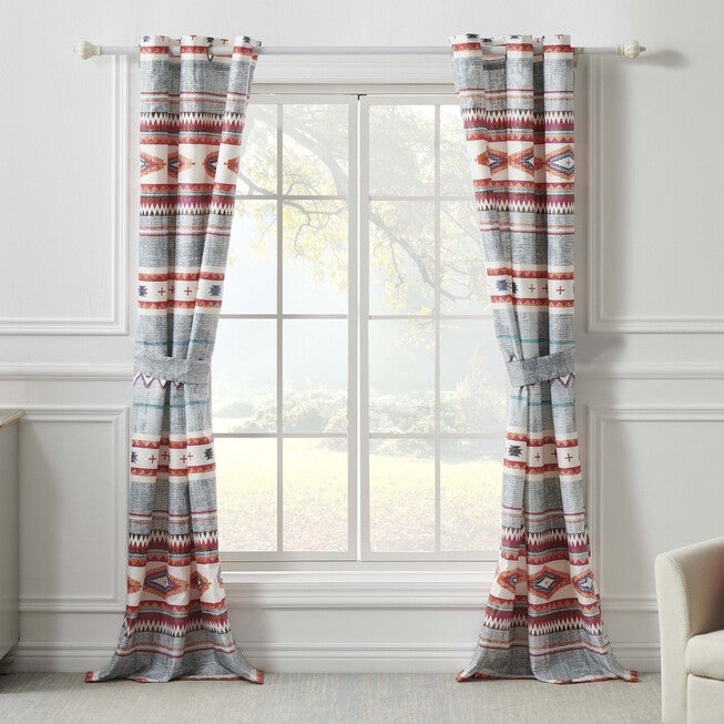 Kiva Western Boho Curtain Panels, Set Of 2 With Tiebacks, , on-hover image number null