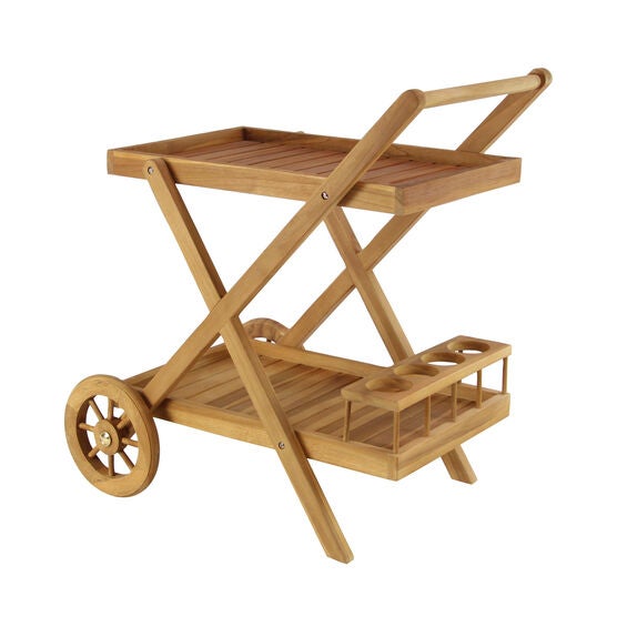 Brown Teak Wood Traditional Rolling Serving Cart, , alternate image number null