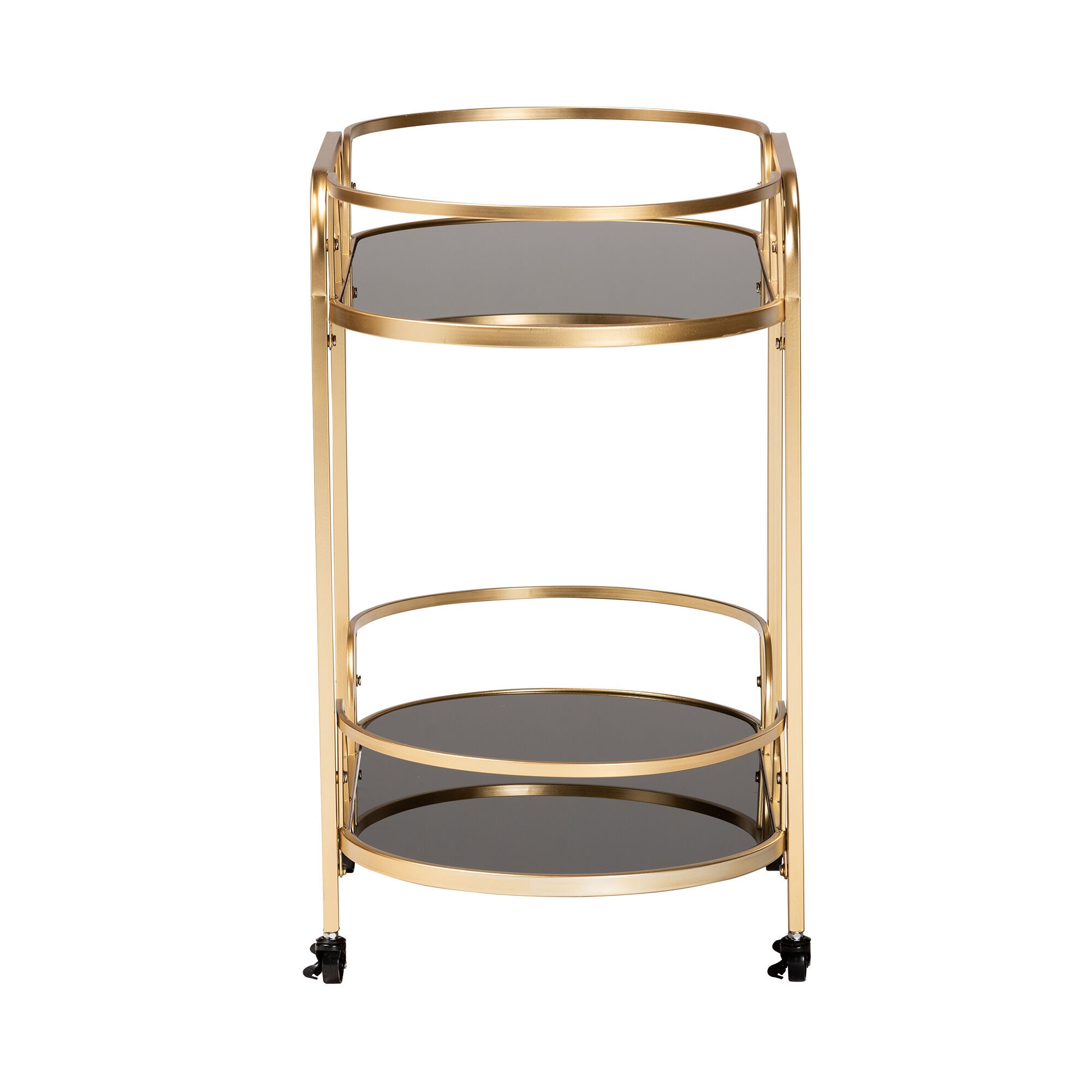 Leighton Contemporary Glam and Luxe Gold Metal and Tempered Glass 2-Tier Wine Cart, GOLD, alternate image number 3