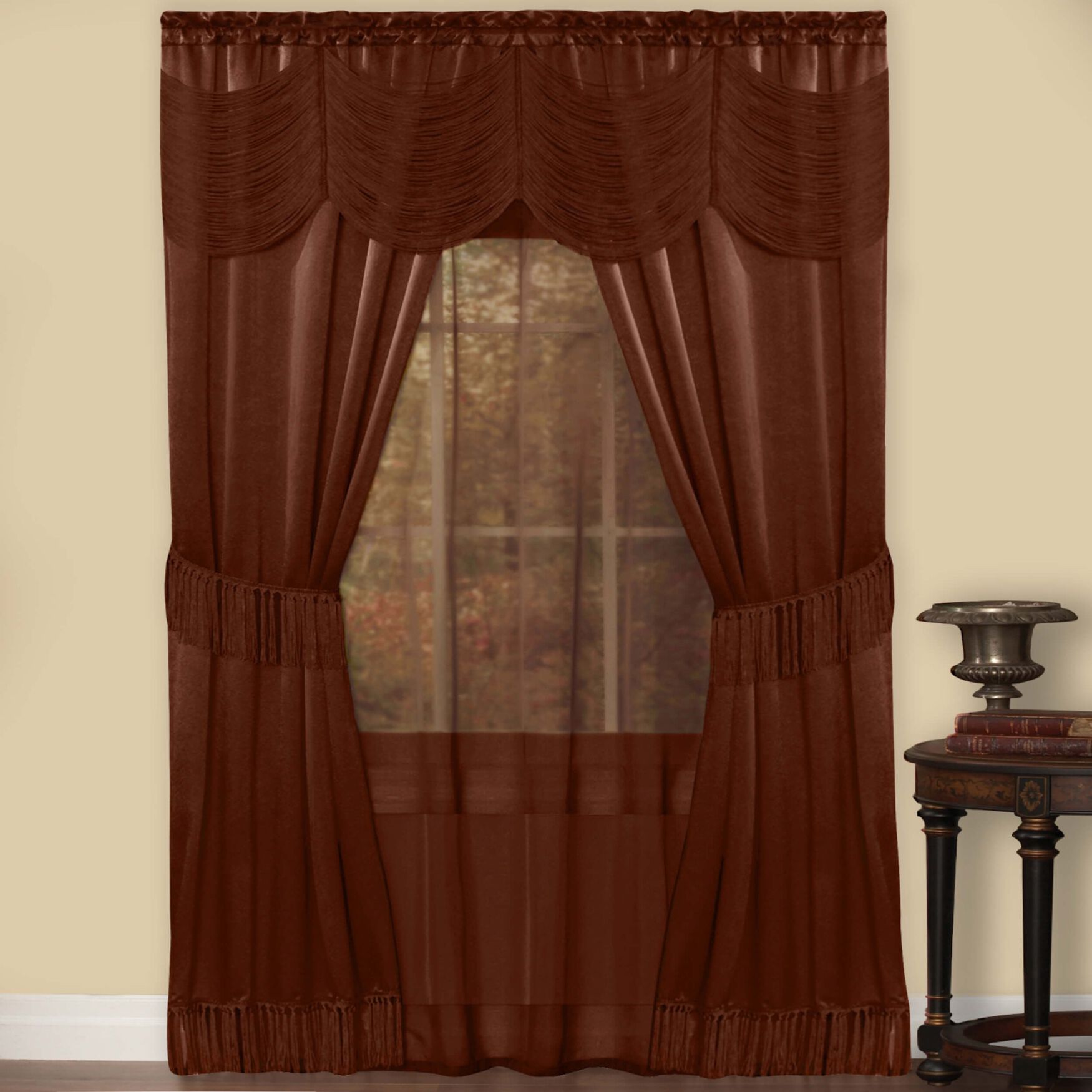Halley 6 Piece Window Curtain Set, CHOCOLATE, hi-res image number 0