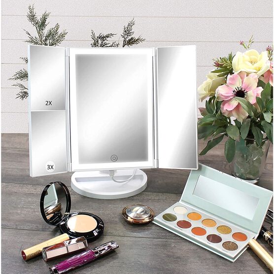 Tri-Fold Makeup Mirror With 3-Color Led Lighting, , alternate image number null
