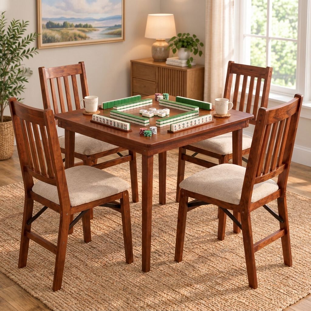 Straight Edge Wood Folding Card Table, , on-hover image number 1
