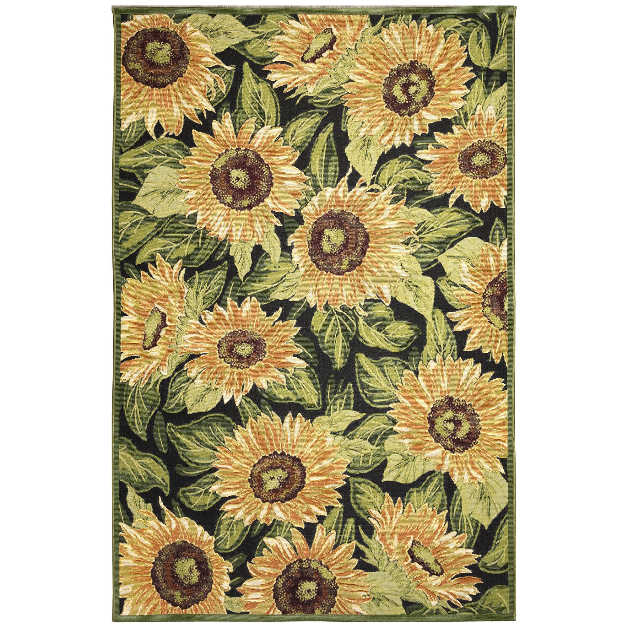 Liora Manne Marina Sunflowers Indoor/Outdoor Area Rug Black 3 feet 3 inches x 4 feet 11 inches, BLACK, hi-res image number 0