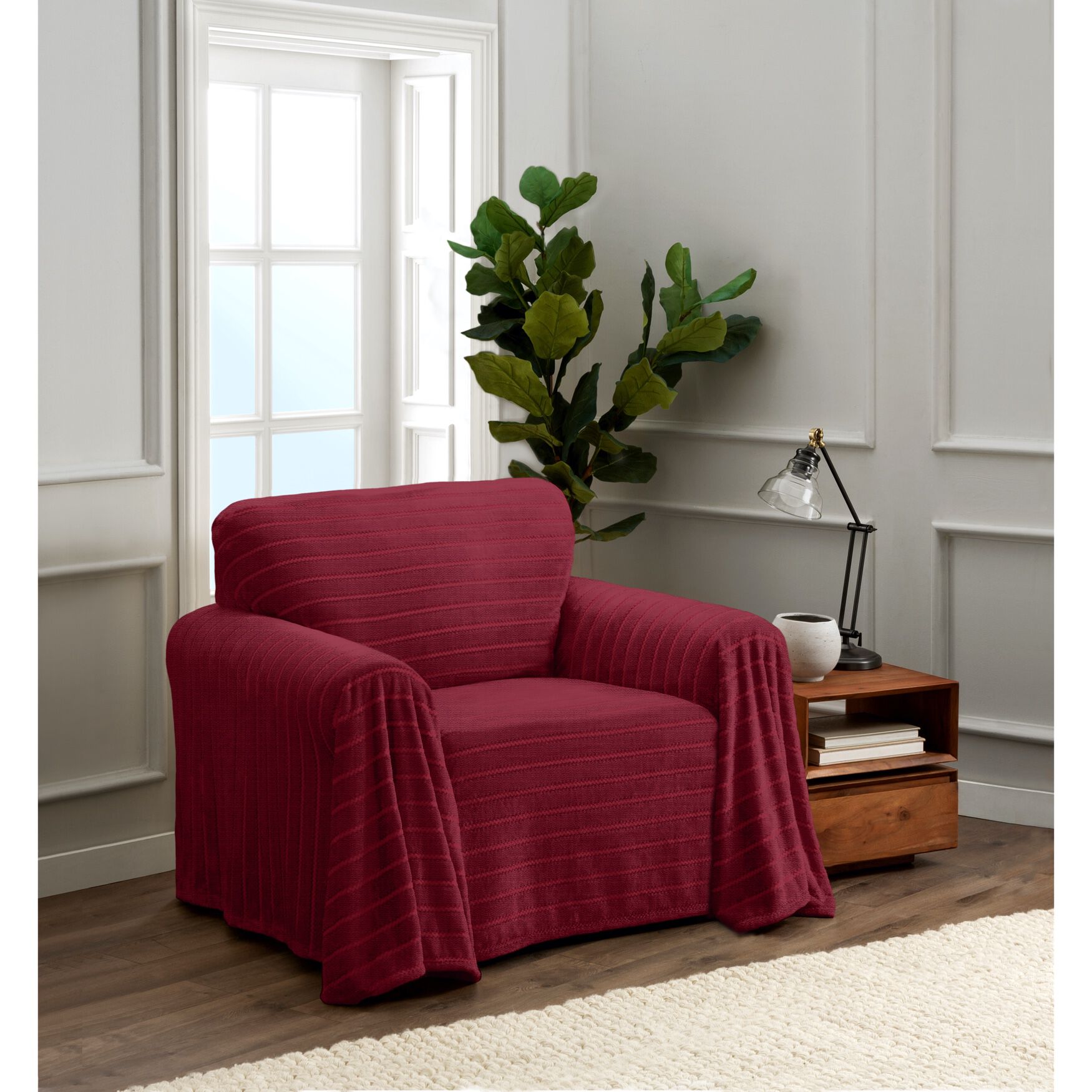 Nolan Plush Cozy Chair Throw Furniture Cover, BURGUNDY, hi-res image number 0