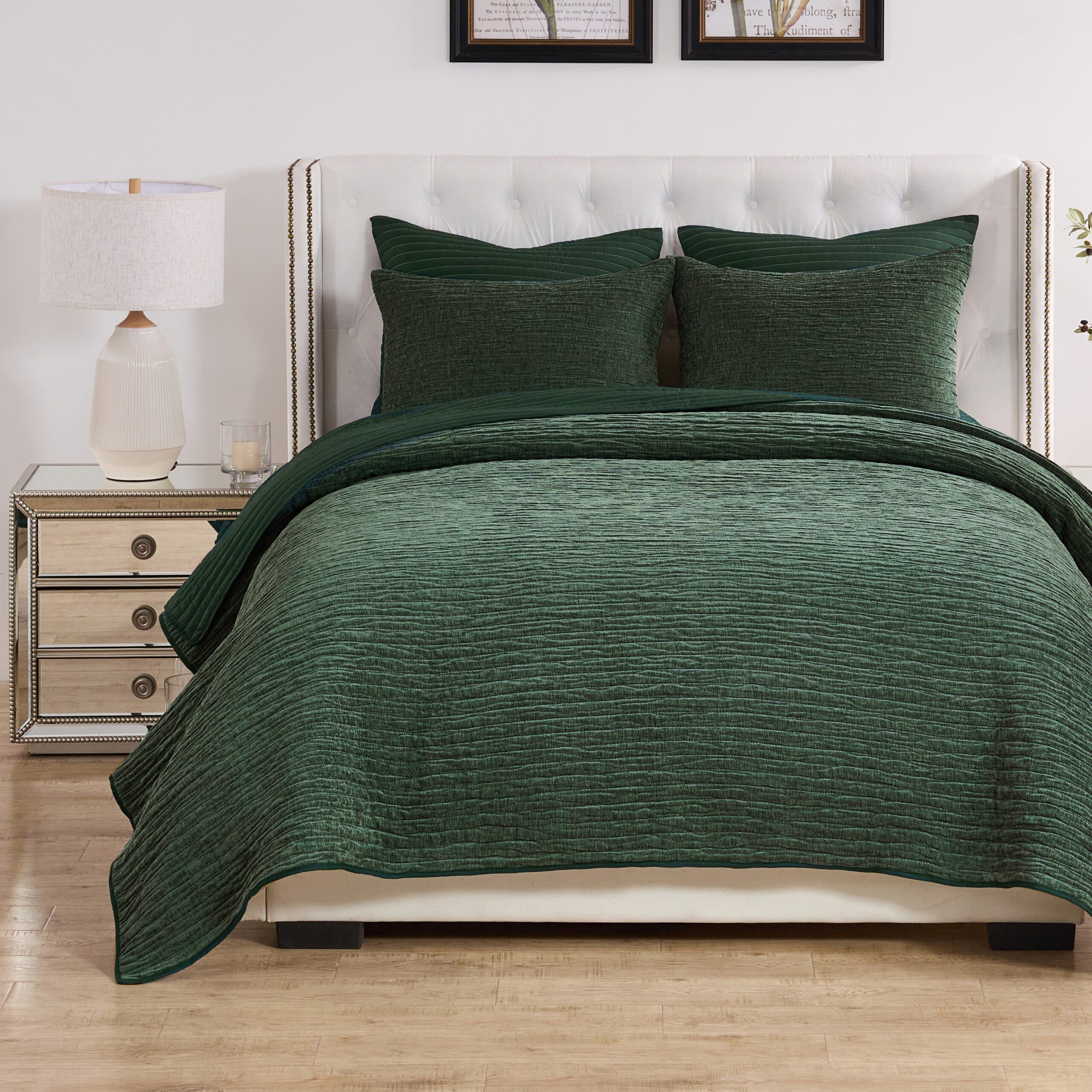 Velvet Crush Textured Finely Stitched Quilt Set, FOREST, alternate image number 1