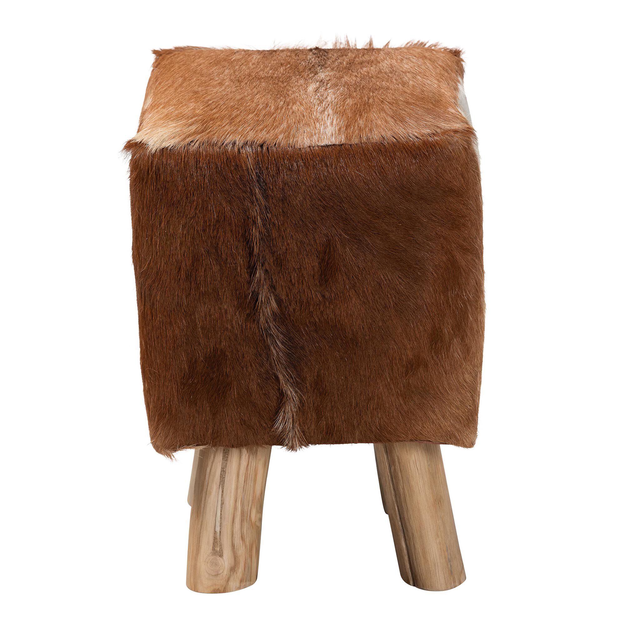 Scotlyn Genuine Goat Leather Footstool, BROWN, alternate image number 5