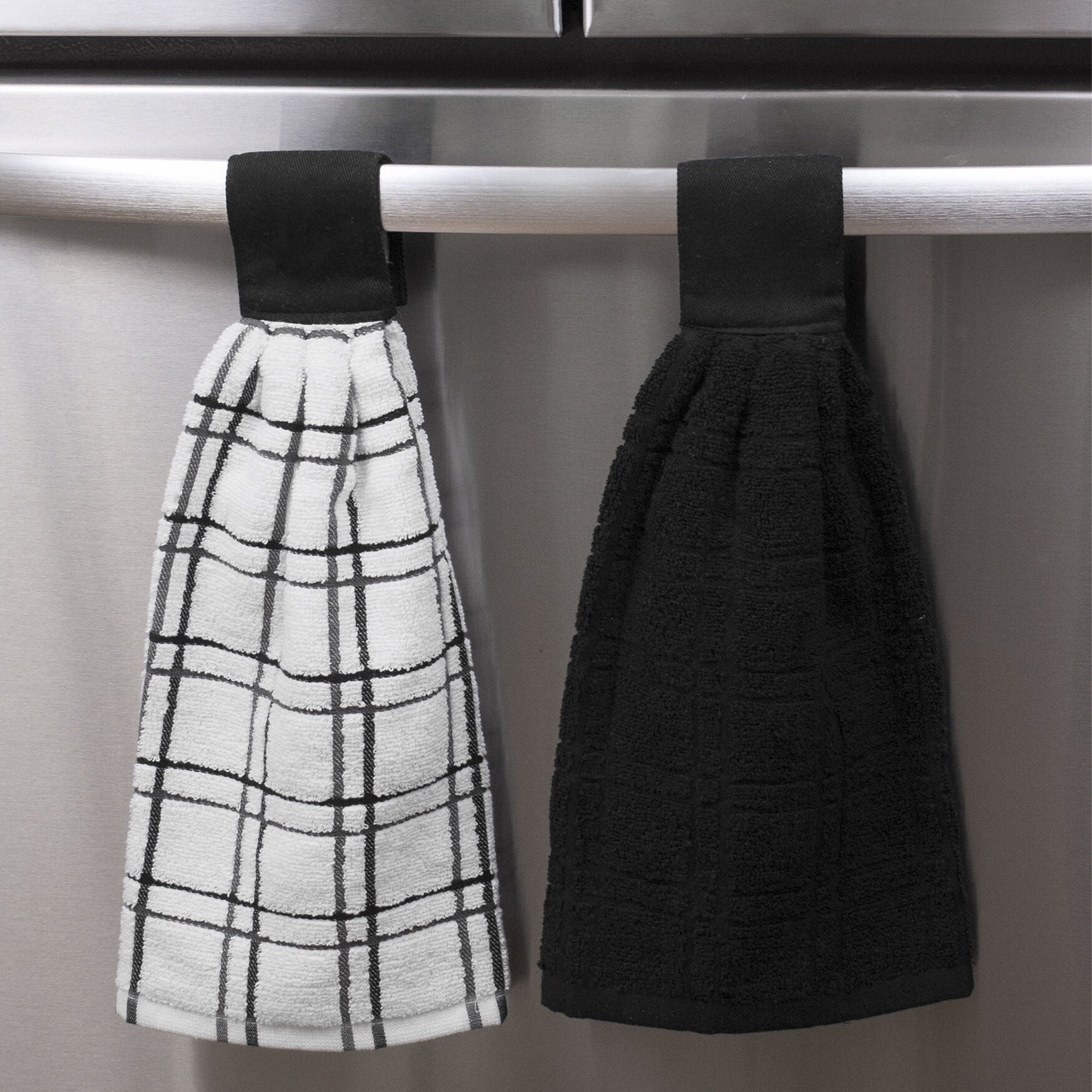 Solid And Multi Check Kitchen Tie Towel, Set Of Two, , alternate image number 2