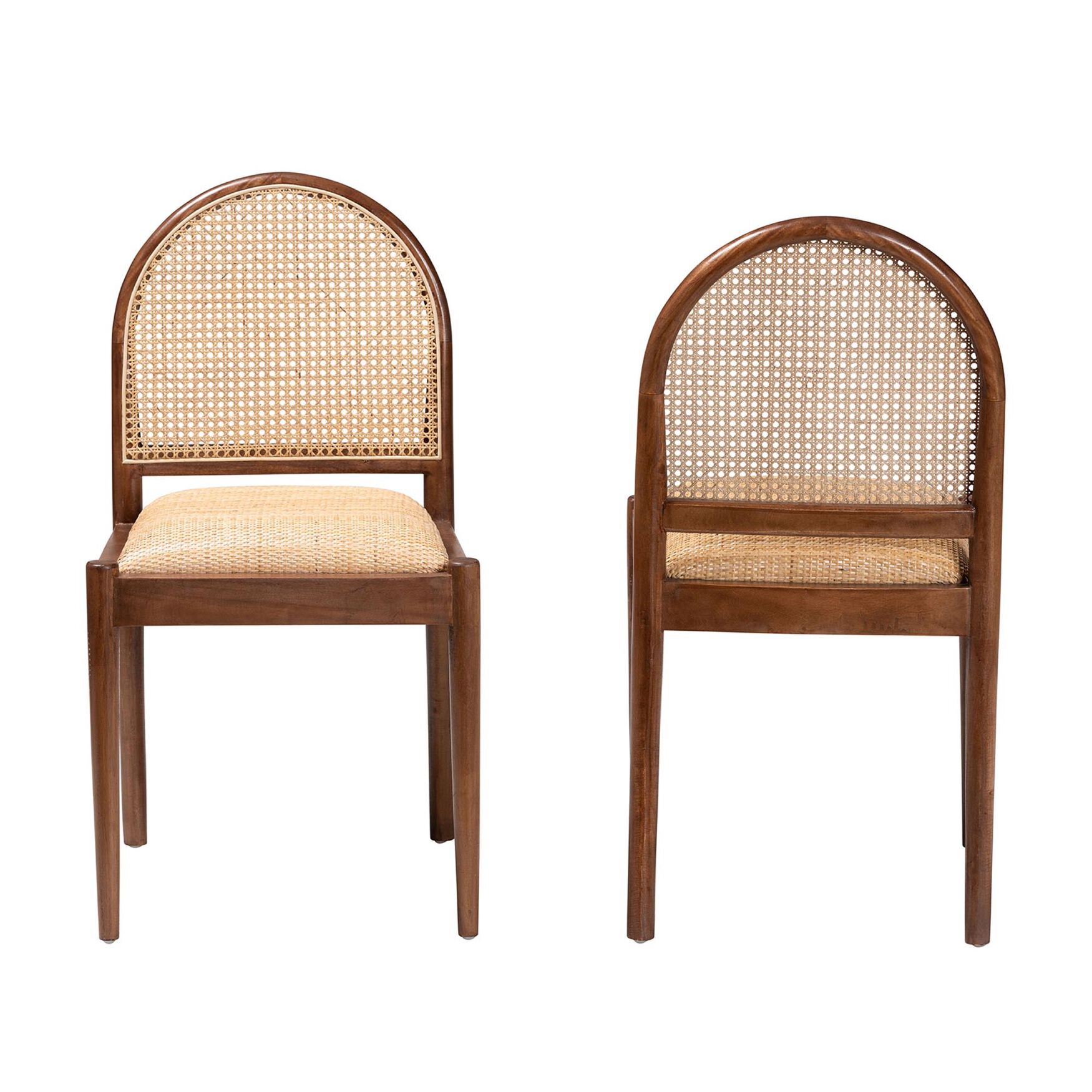 Maryland Modern Bohemian Natural Rattan and Acacia Wood 2-Piece Dining Chair Set, , on-hover image number 1