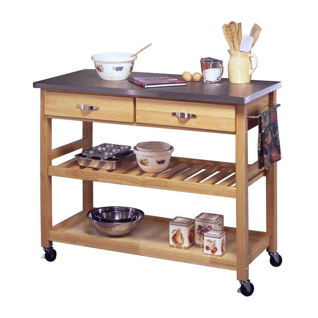 Kitchen Cart with Stainless Steel Top, STAINLESS STEEL WOOD, hi-res image number null