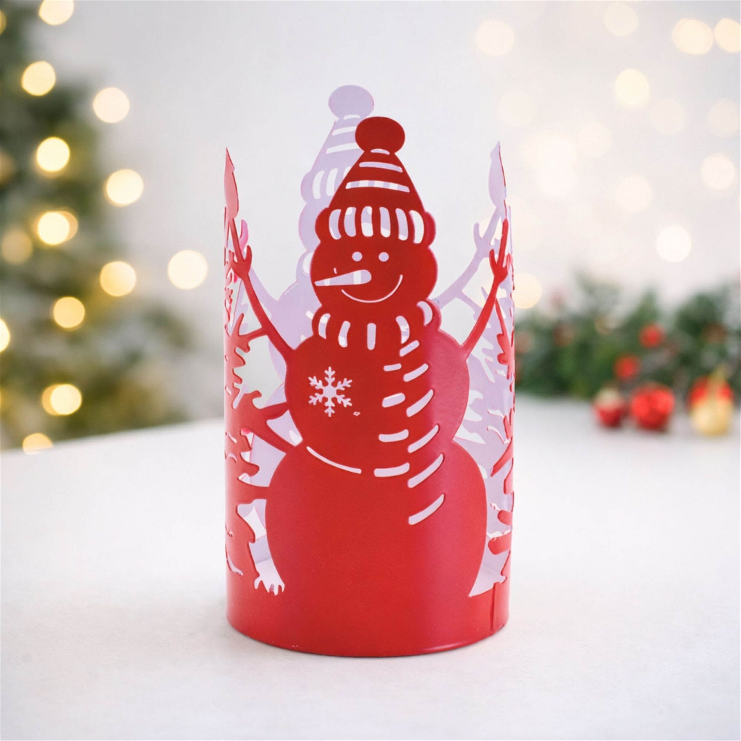 Cut Metal Snowman Candle Holder 8 inchesH, RED WHITE, alternate image number 2