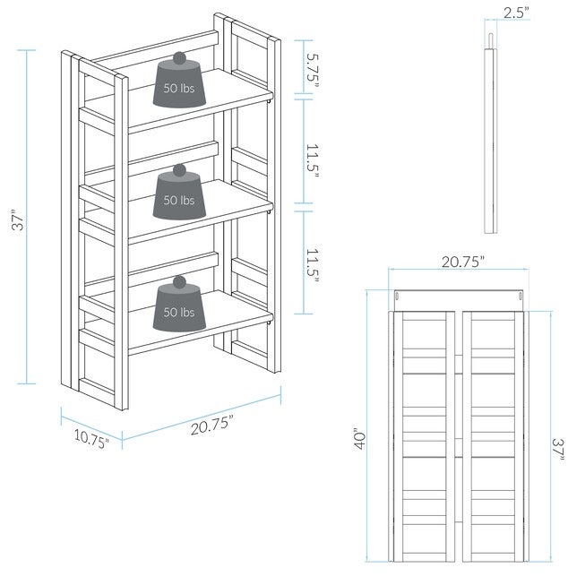 3-Shelf Folding Student Bookcase 20.75 inches Wide-Natural, , alternate image number null